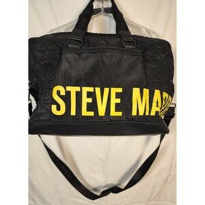 Steve Madden Black Quilted Duffel/Duffle Bag‎ Travel Gym Carry On Yellow Logo